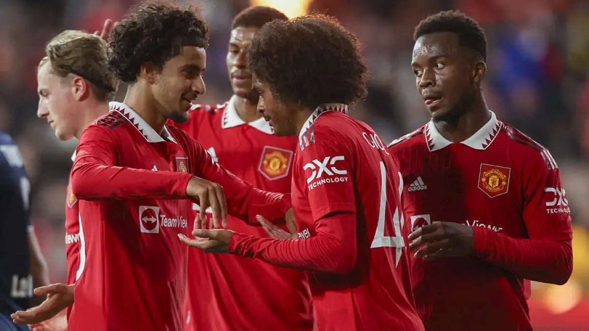 Manchester United players during a match against Melbourne Victory at the Melbourne Cricket Ground, July 15, 2022.