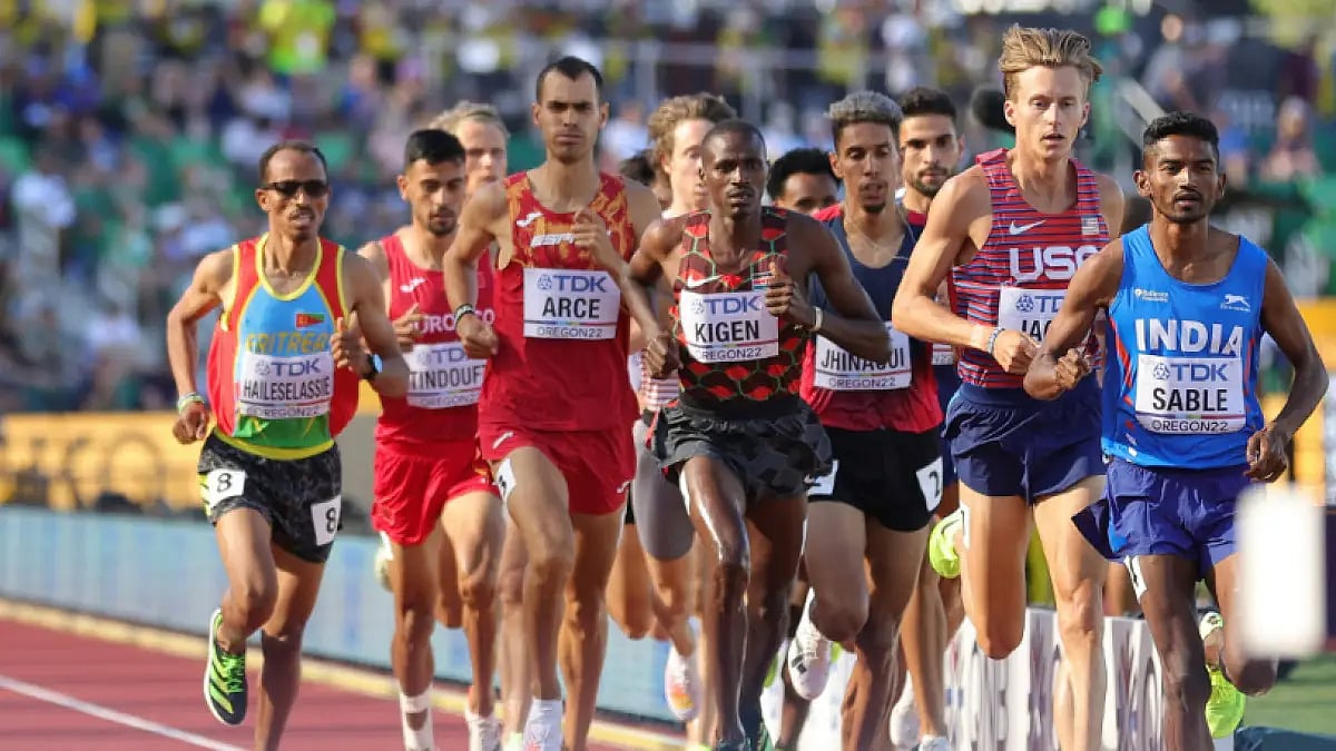 India's Avinash Sable in action during 3000m steeplechase heats at World Athletics Championships.
