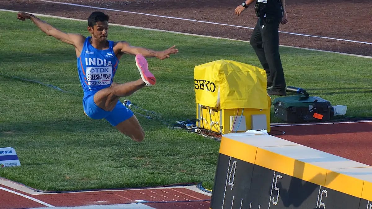 India's Murali Sreeshankar performs at the World Athletics Championships 2022. 