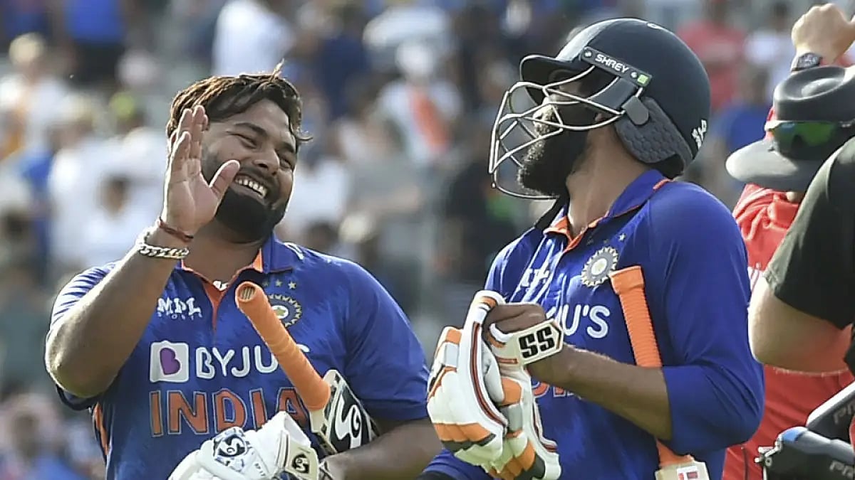 Rishabh Pant and Ravindra Jadeja after India's win over England in the third ODI.