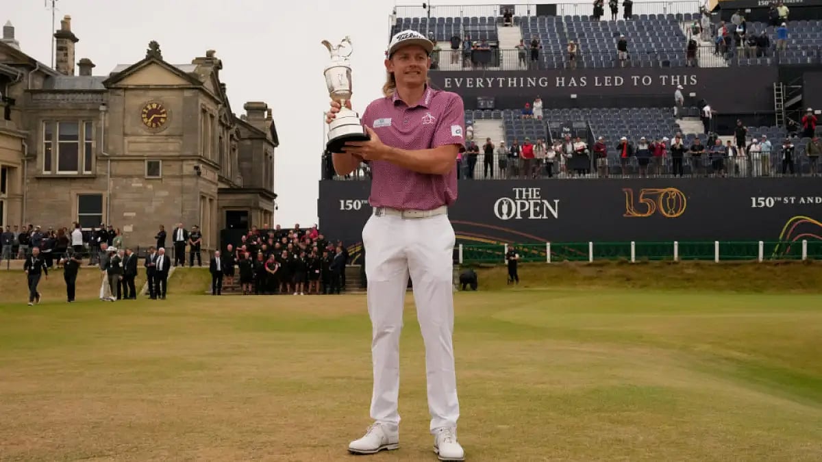 Cameron Smith poses with the British Open winner's trophy on Sunday.