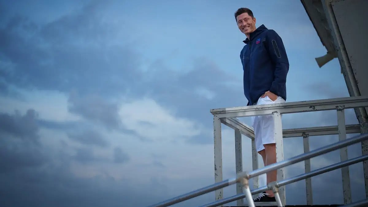 Robert Lewandowski in all smiles after joining Barcelona from Bayern Munich.