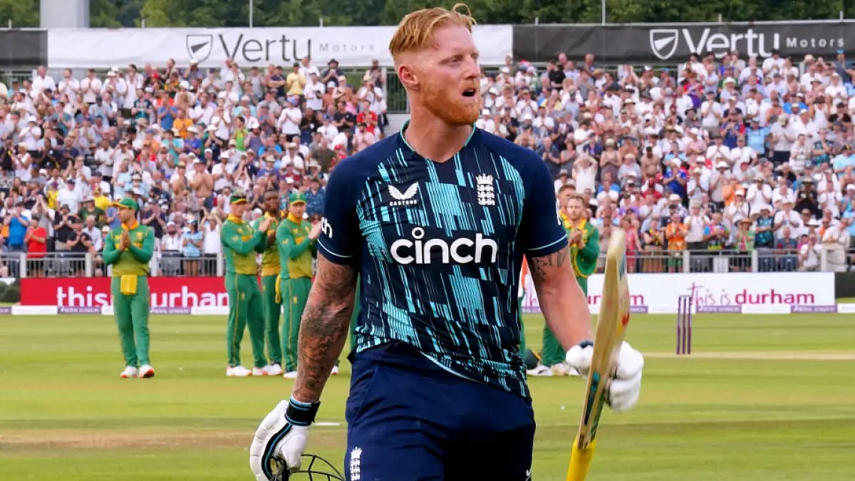 Ben Stokes walks back after scoring just five runs in his final ODI on Tuesday.   