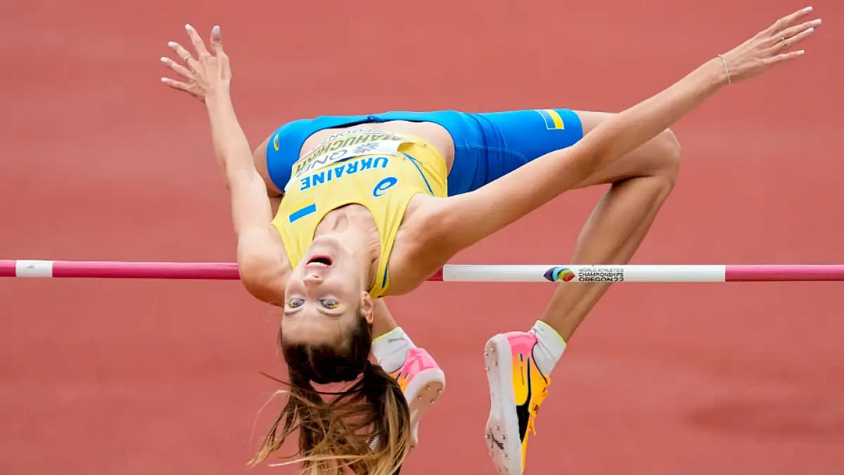 Ukraine's Yaroslava Mahuchikh competes at the World Athletics Championships 2022.