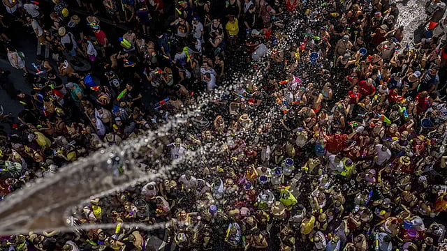 Glimpses From Water Fight In Neighborhood Of Madrid
