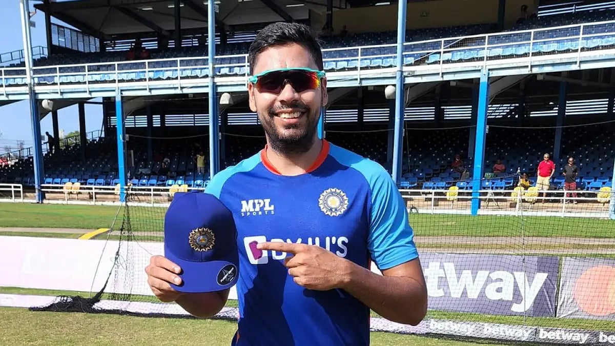 India pacer Avesh Khan with his ODI capt ahead of the 2nd ODI match against the West Indies.