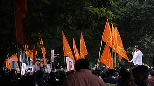 Supporters of Eknath Shinde rallying in Mumbai
