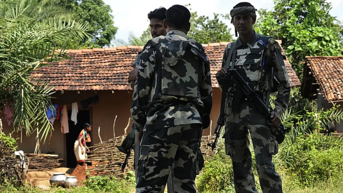 A CRPF unit during an area domination patrol in Sukma, Chhattisgarh 