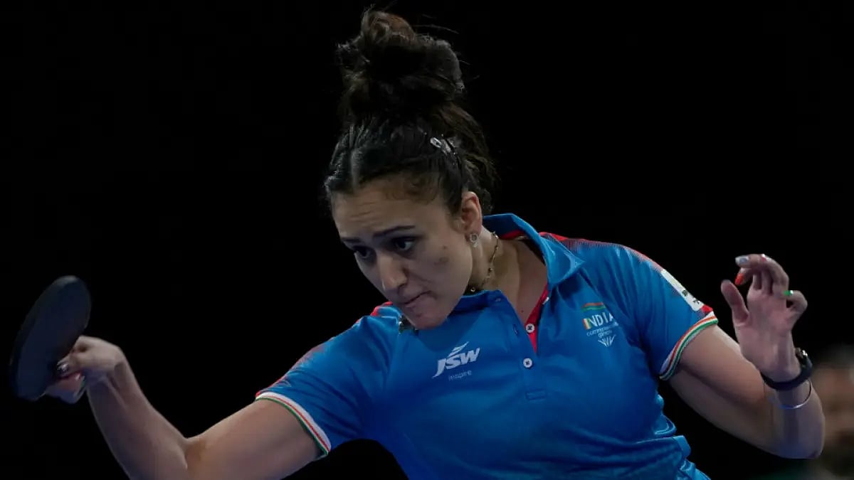 Indias Manika Batra in action against South Africa in womens tea group tie at CWG 2022. 