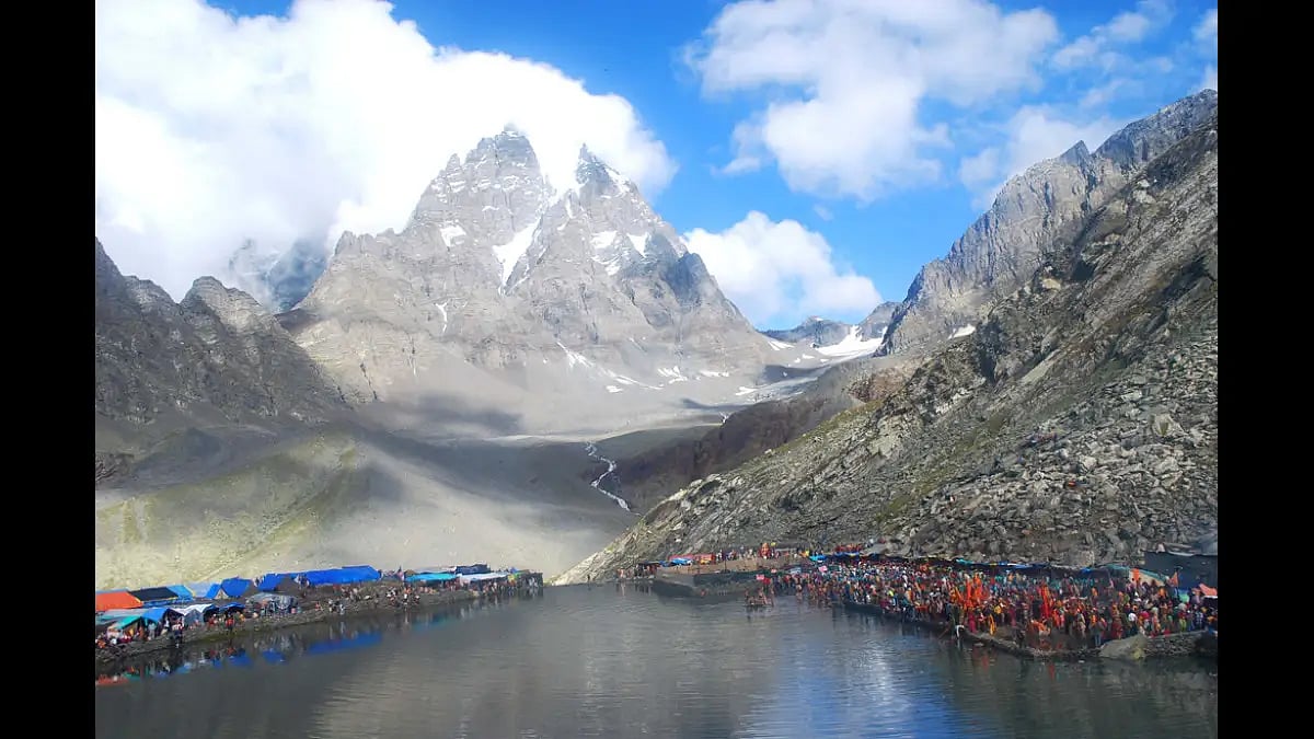 The Manimahesh Kailash Peak overlooks the glacial lake