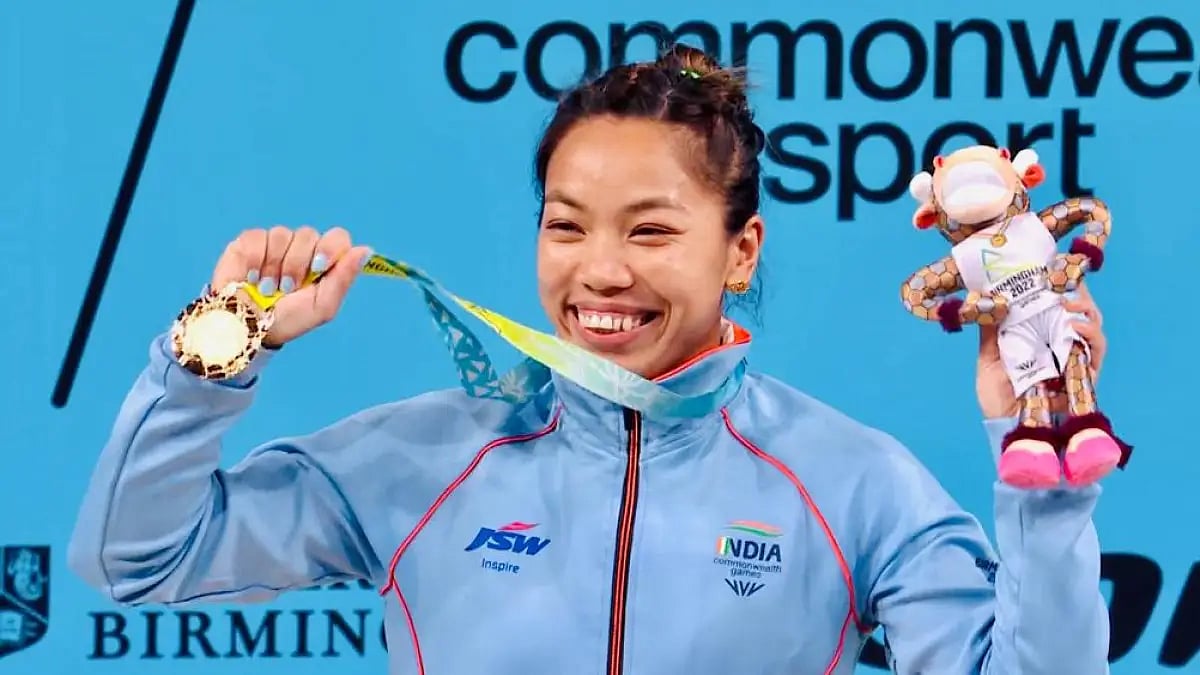 Saikhom Mirabai Chanu flaunts her CWG 2022 weightlifting gold.