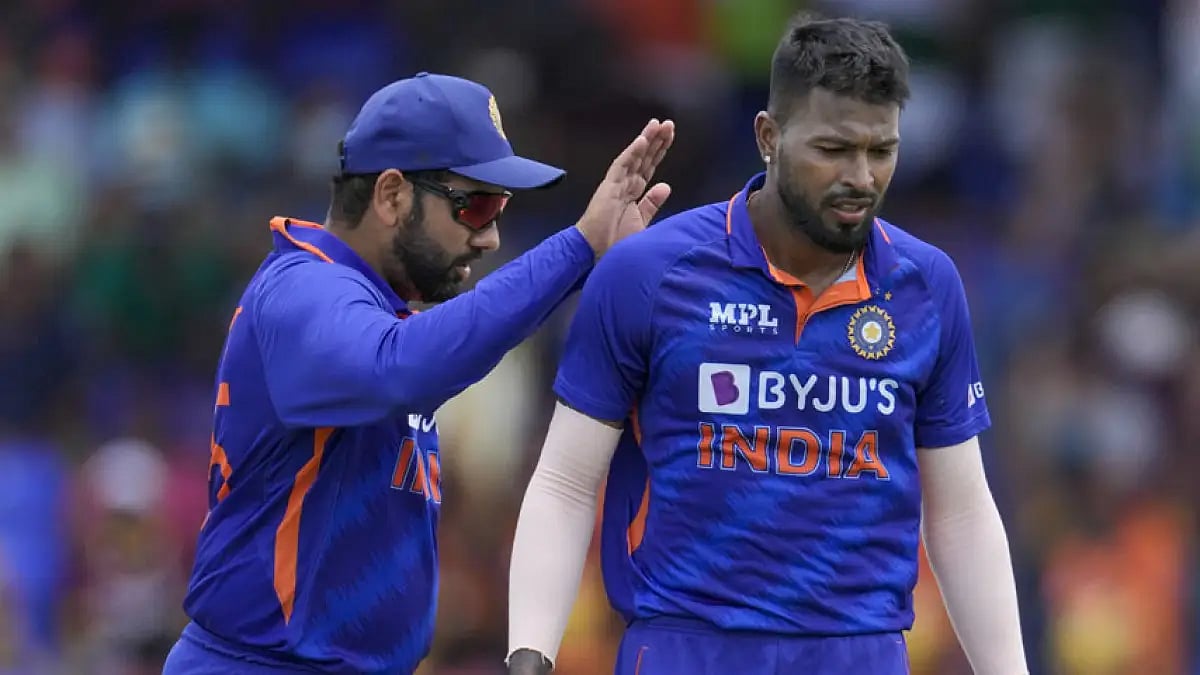 India's captain Rohit Sharma Hardik Pandya during their 3rd T20I match against the West Indies.