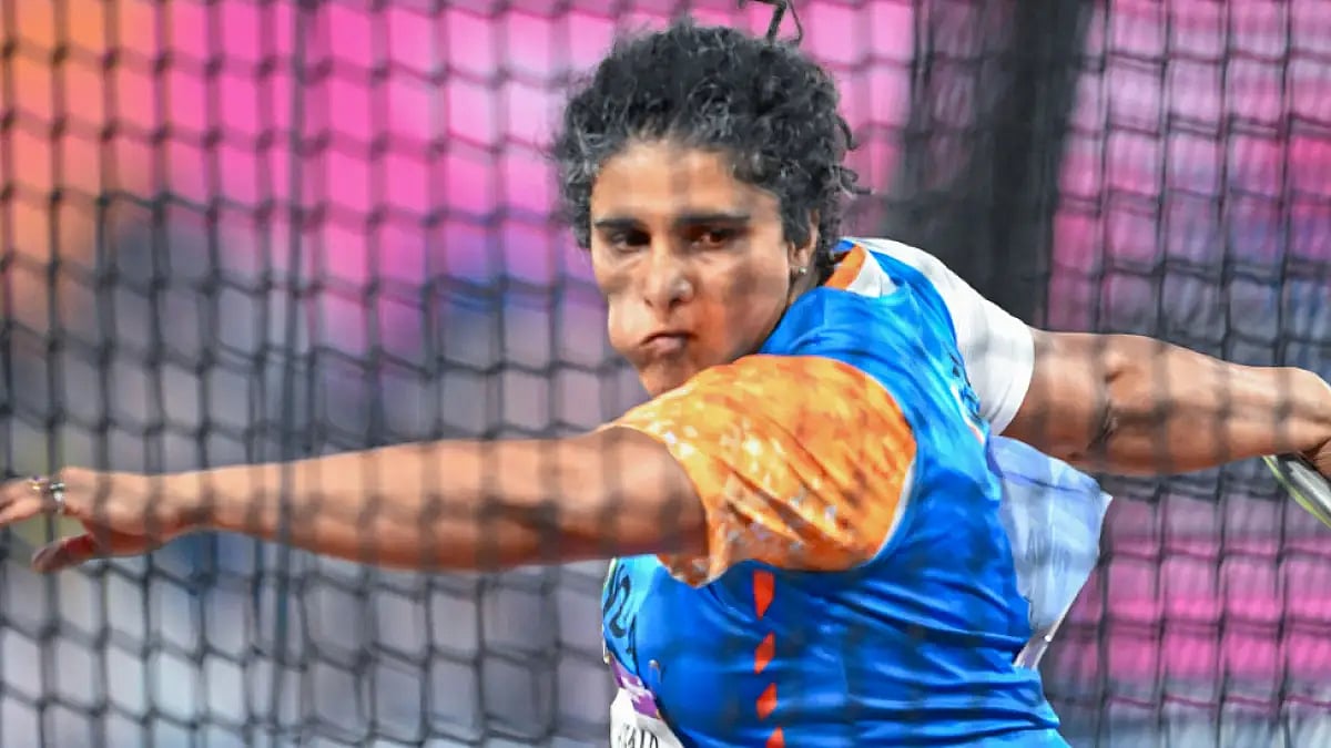 India's Seema Punia in action during women's discus throw final at Commonwealth Games 2022. 