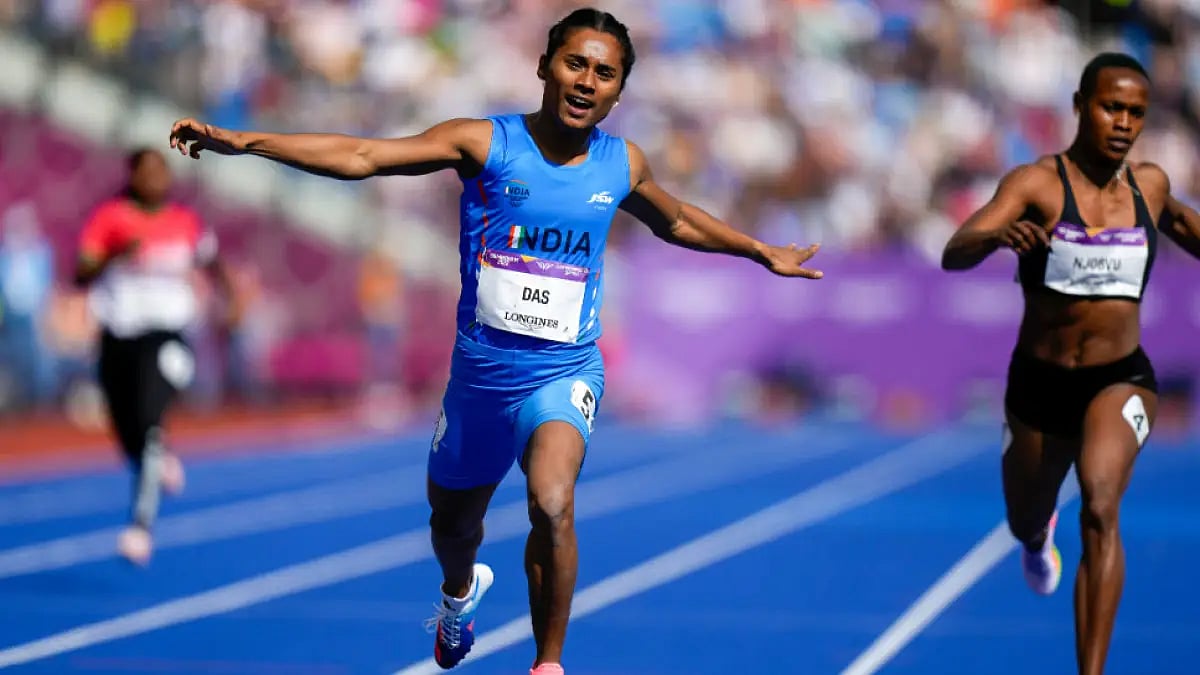 Hima Das in action during women's 200m heats at Commonwealth Games 2022.