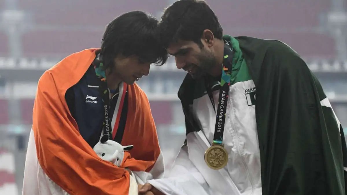 Neeraj Chopra (L) and Arshad Nadeem shared the podium at the 2018 Asian Games.