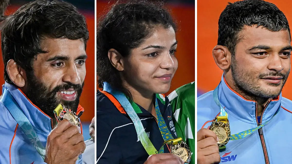 (L-R) Bajrang Punia, Sakshi Malik and Deepak Punia.