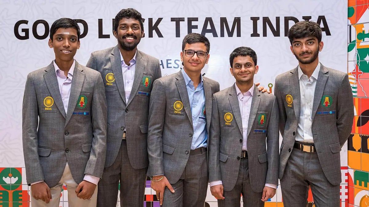 Members of India 'B' Team in the Open Section during the 44th Chess Olympiad in Chennai.