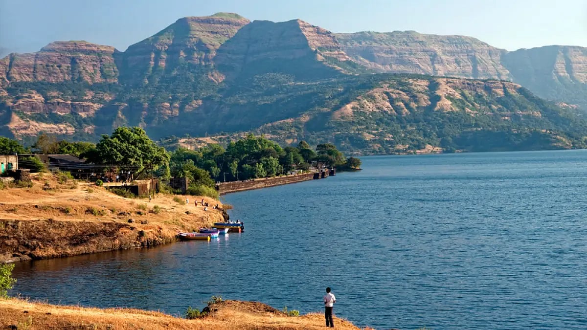 Morning light on Arthur lake in Bhandardara 