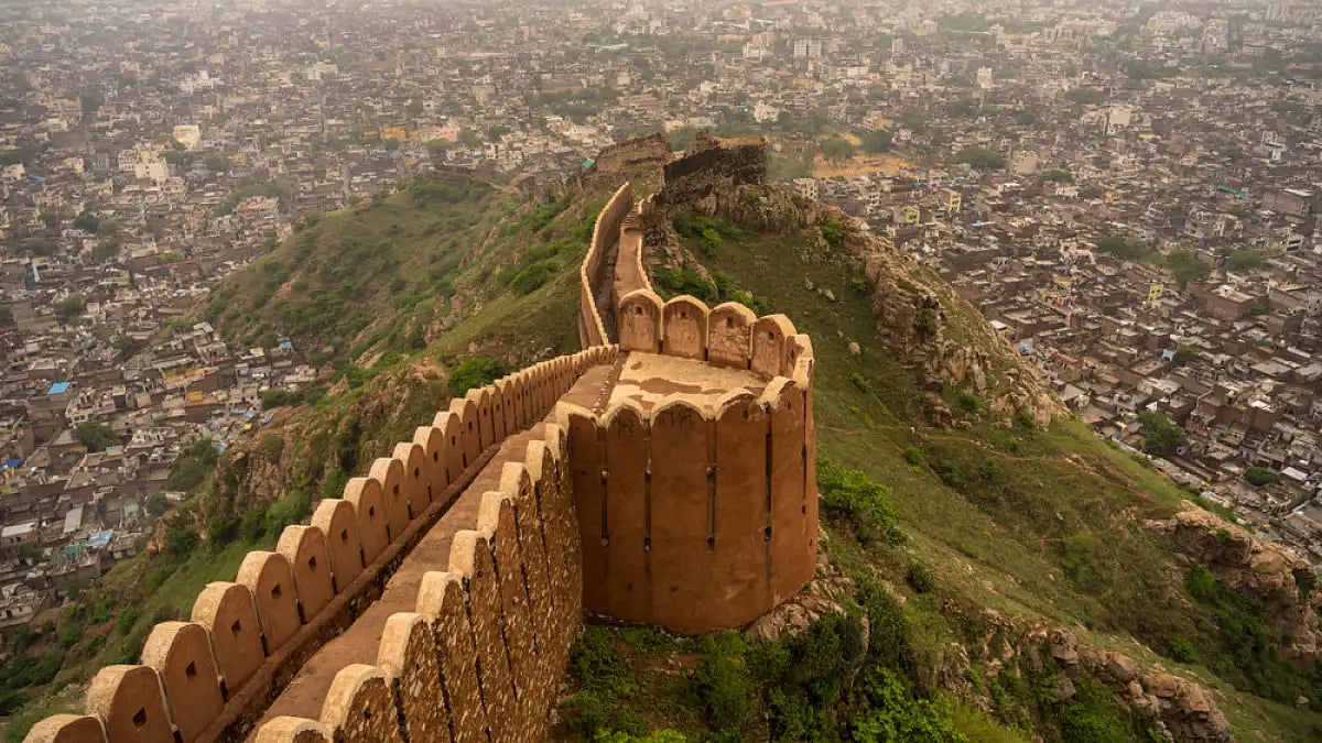 Aerial view of Jaipur from Nahargarh Fort at sunset