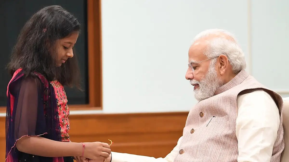 Prime Minister Narendra Modi at PMO on Raksha Bhandhan.