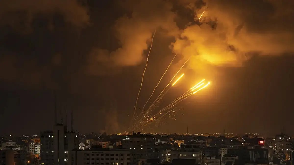 Rockets fired by Palestinian militants toward Israel, in Gaza City.