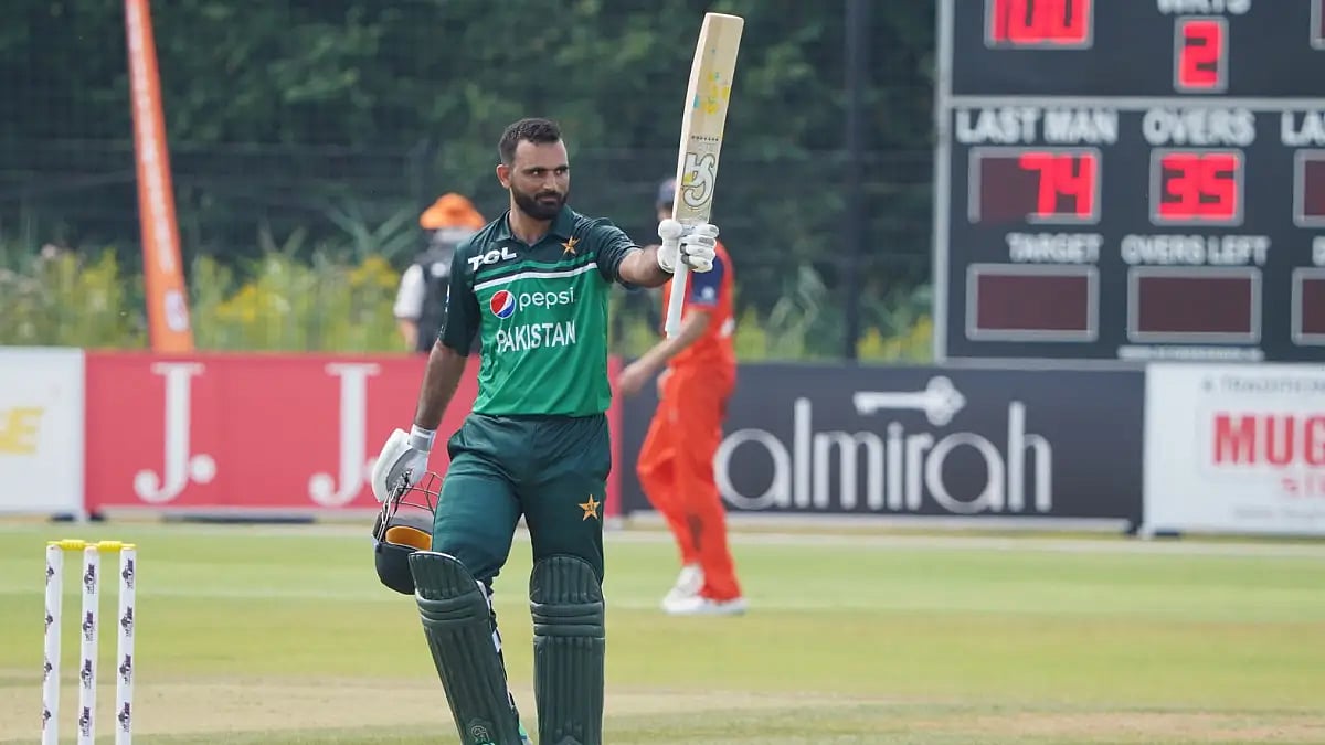 Fakhar Zaman celebrates his century against Netherlands in first ODI. 