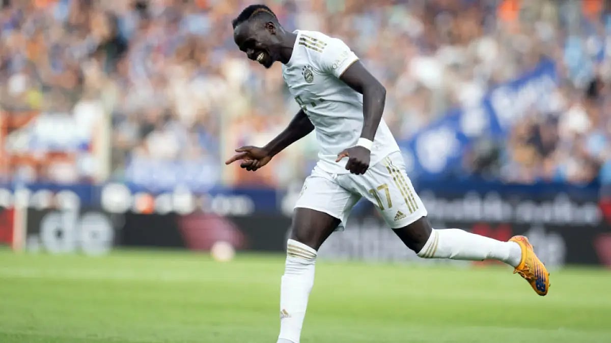 Bayern Munich's Sadio Mane celebrates after scoring against Bochum in Bundesliga.
