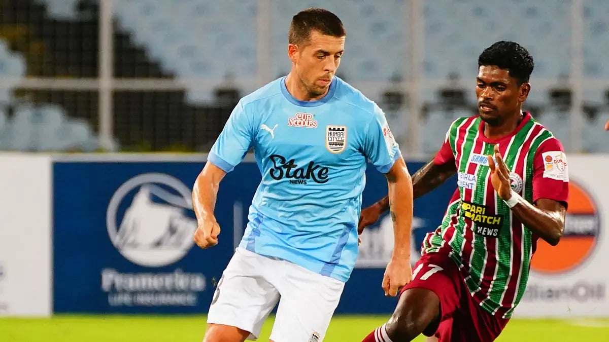 Action during Mumbai City FC vs ATK Mohun Bagan encounter in Durand Cup 2022.  