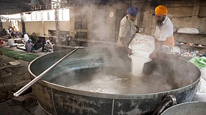 Preparations for a langar meal at a gurudwara in Amritsar