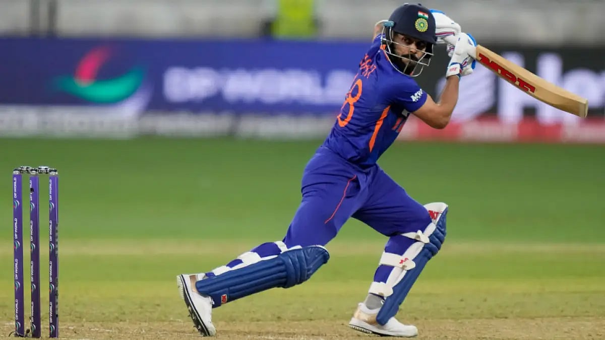 Virat Kohli plays a shot on his 100th T20I during a Asia Cup 2022 tie against Pakistan on Sunday.