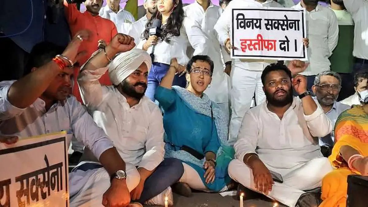 AAP MLAs protest overnight at Delhi Assembly.