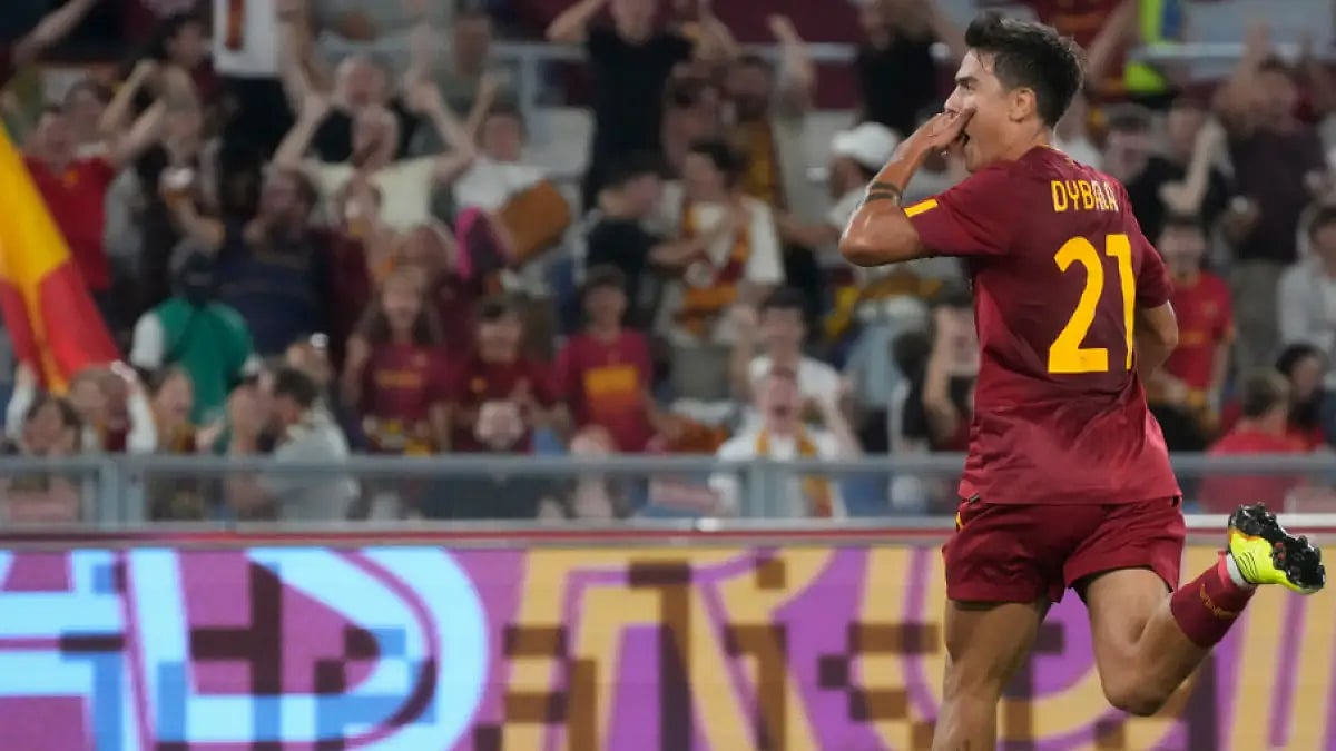 Paulo Dybala celebrates after scoring against Monza in Serie A 2022-23.