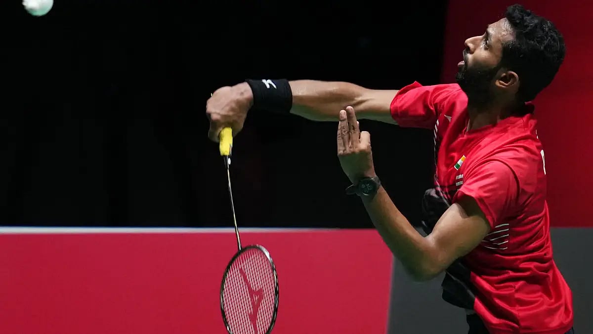 HS Prannoy in action during his Japan Open 2022 pre-quarterfinals.