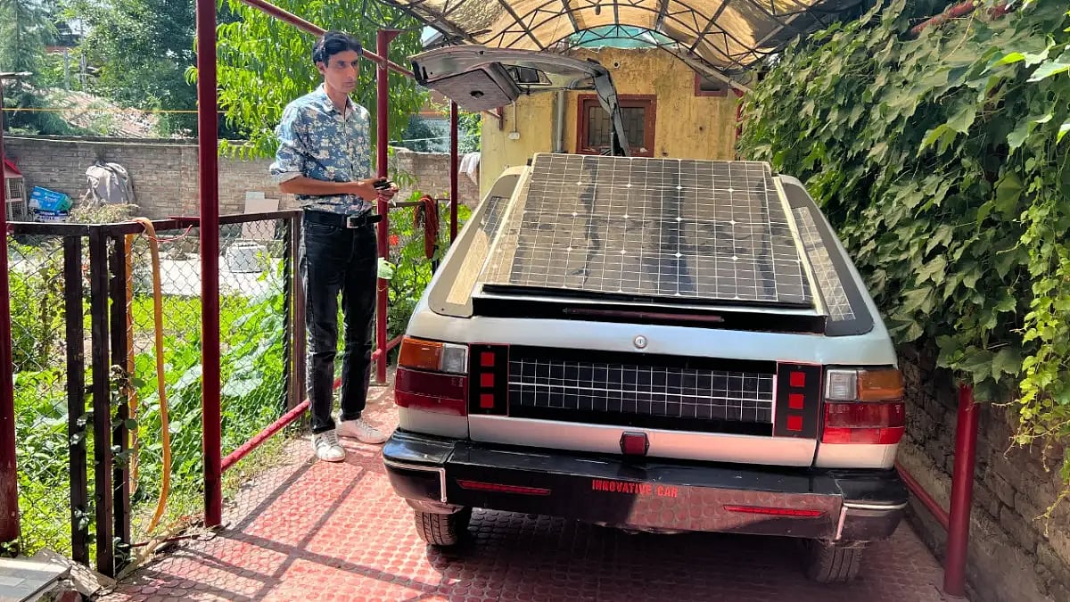 Srinagar's Bilal Ahmad's car with solar panels 