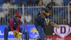 Sri Lanka's Danushka Gunathilaka in action against Afghanistan. Photo: AP