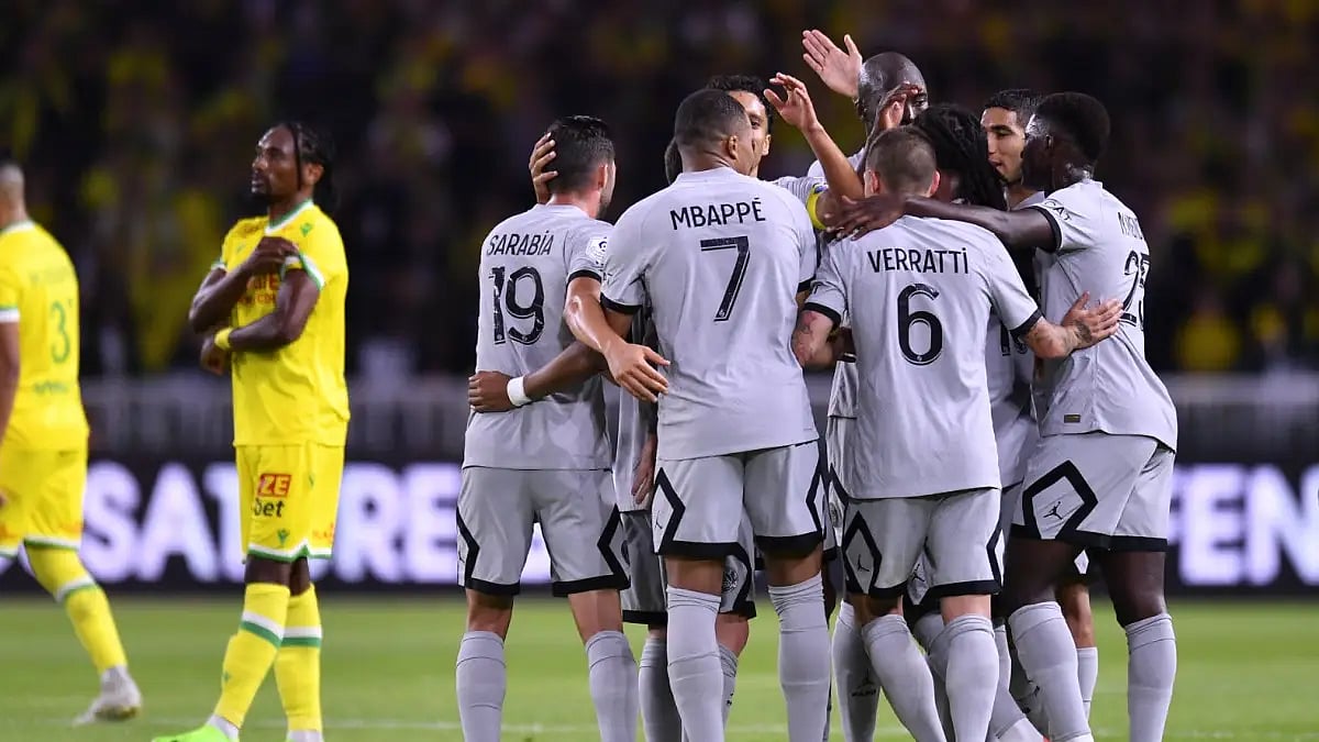 PSG players celebrate their win over Nantes in Ligue 1 2022-23. 