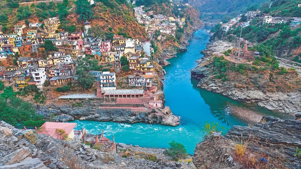 The confluence of rivers Bhagirathi and Alaknanda at Devprayag