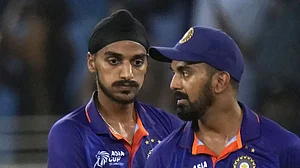 Arshdeep Singh, left, after the end of India vs Pakistan, Asia Cup 2022 match.