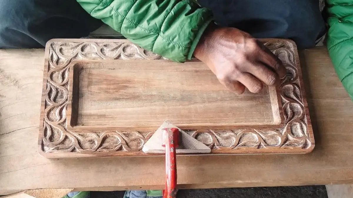 Wood from the walnut tree is preferred for carving as it is dense and has a fine grain that is good 