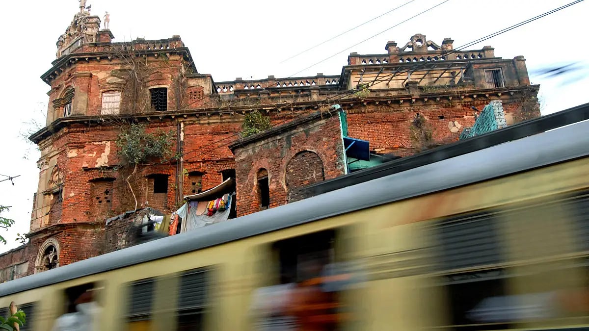 A local train speeding past in Kolkata.