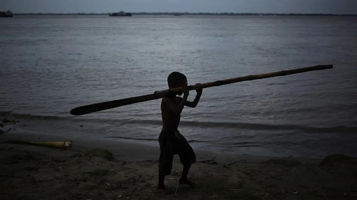 A child on the shore.