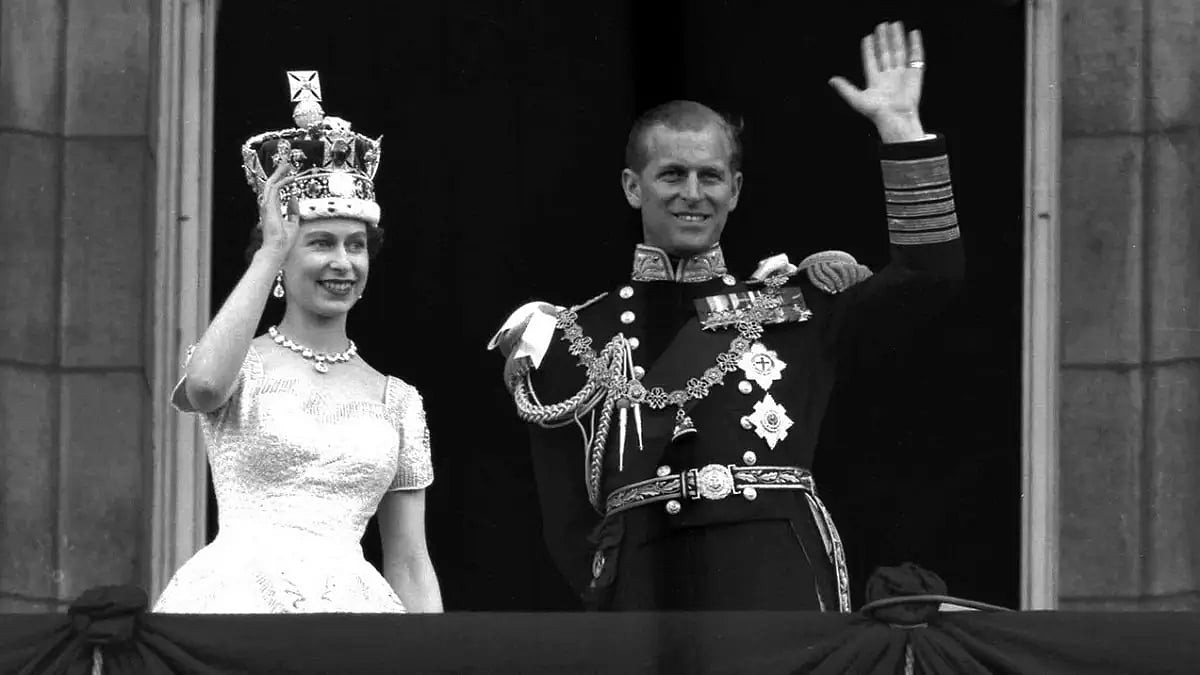 Queen Elizabeth II and Prince Philip, Duke of Edinburgh following the Queen's coronation 