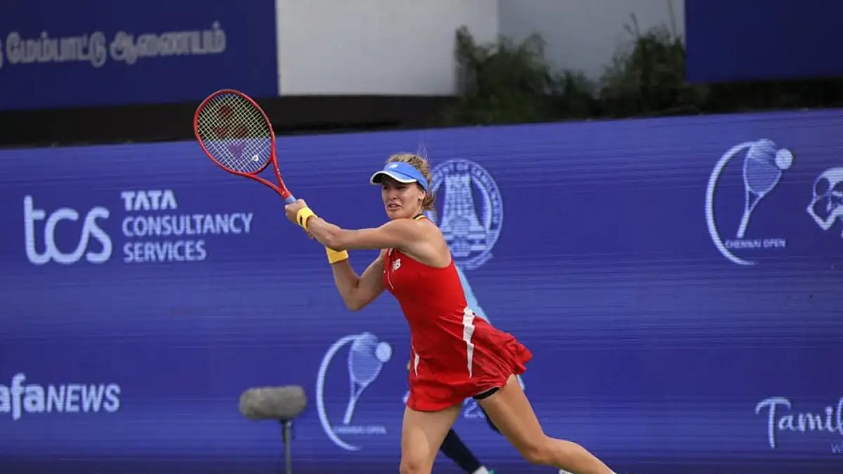 Eugenie Bouchard in action against Joanne Zuger in Chennai.