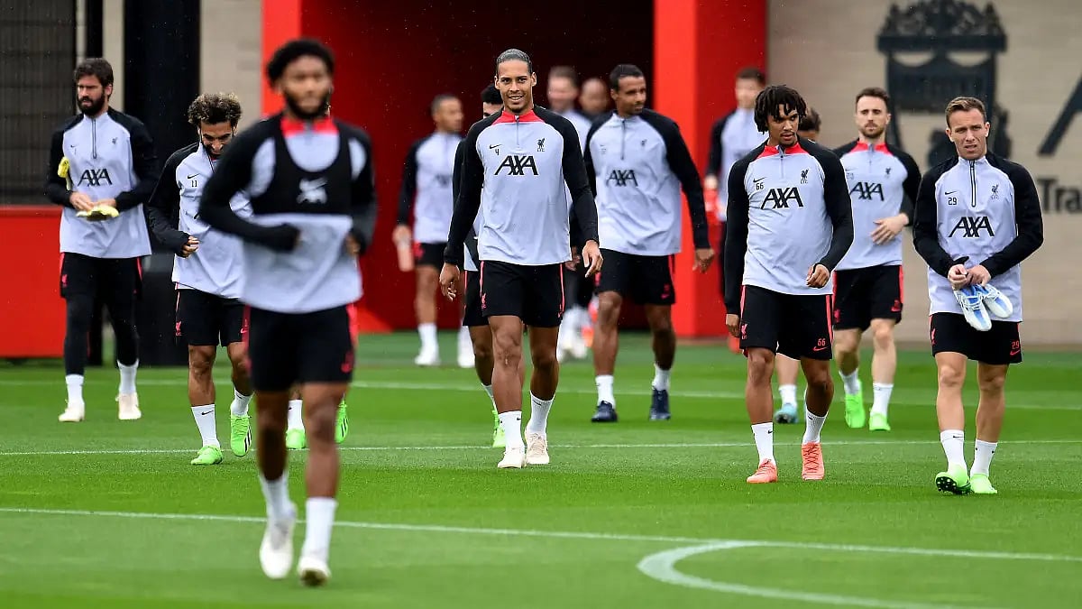 Liverpool players walk out for training ahead of their UEFA Champions League tie against Ajax. 