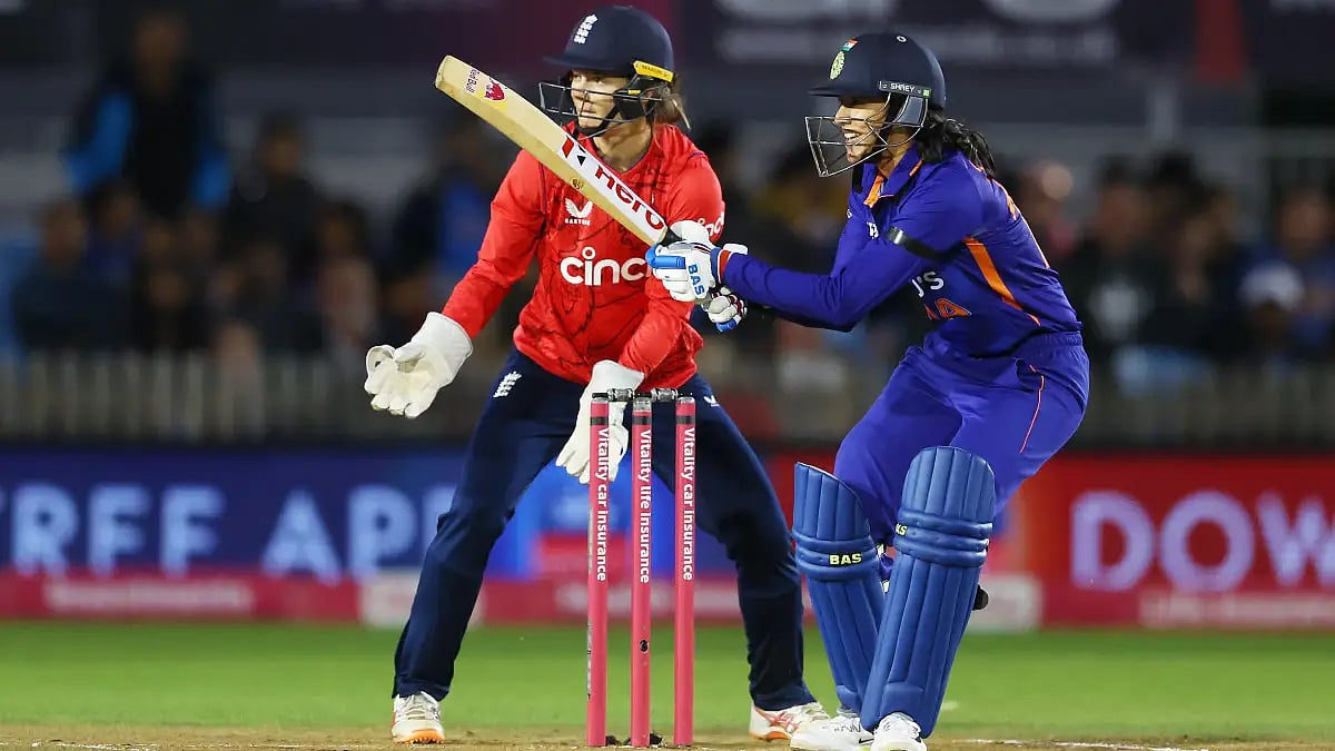 Smriti Mandhana in action en route to her fifty against England in the second T20I on Wednesday.  