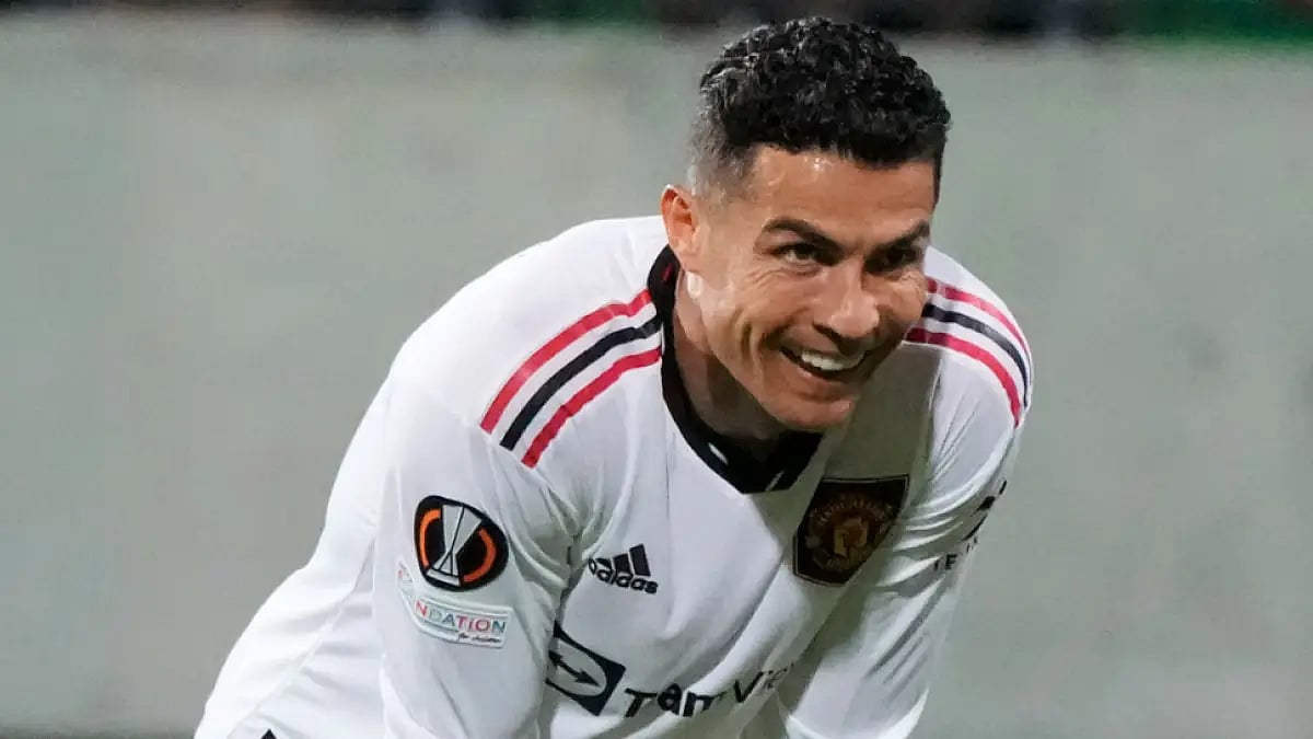 Manchester United's Cristiano Ronaldo smiles during the UEFA Europa League game vs Sheriff Tiraspol.
