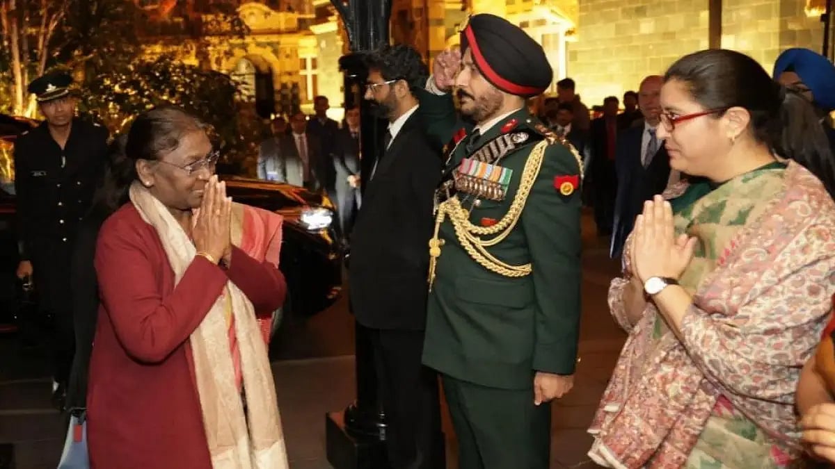 President Droupadi Murmu arrives in London to attend the funeral of Queen Elizabeth II