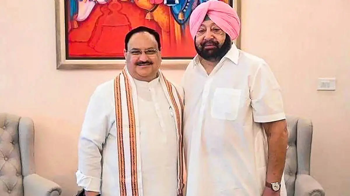 Former Punjab Chief Minister Amarinder Singh meeting BJP chief JP Nadda