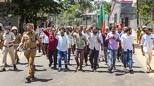 PFI activists carrying out a march in Kerala against NIA-led nationwide crackdown