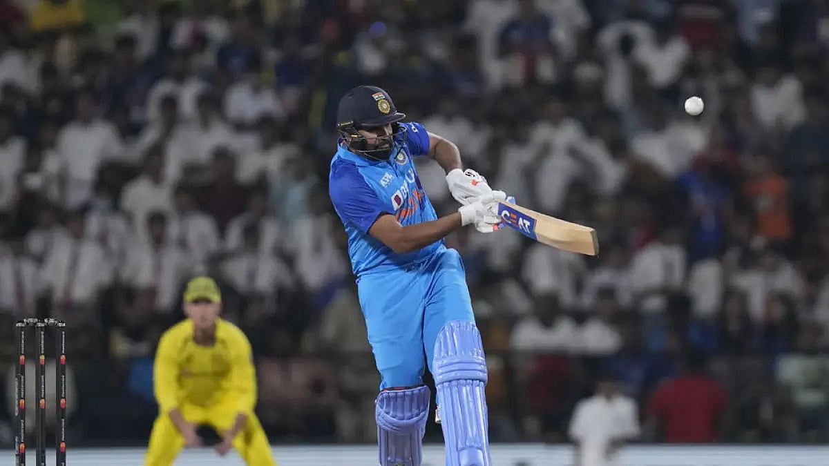 India's captain Rohit Sharma plays a shot against Australia.